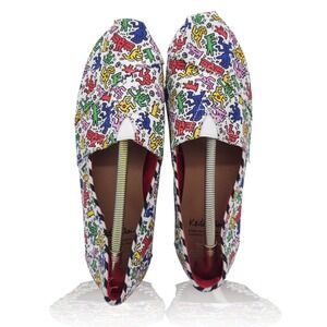 TOMS Shoes Women's Slip On Flats Keith Haring Art Print Multi Color Size 9.5